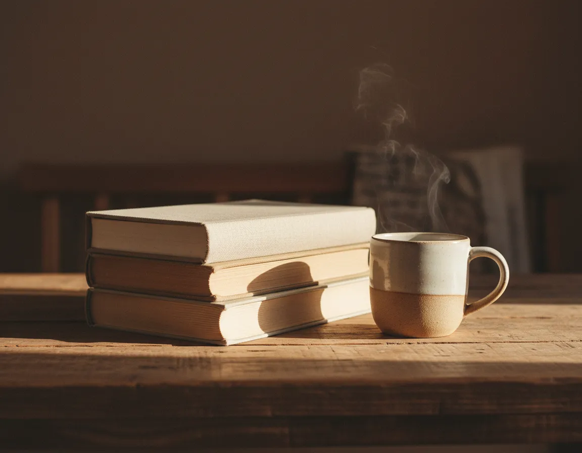 Stack of worn books and a mug symbolizing a thoughtful starting place