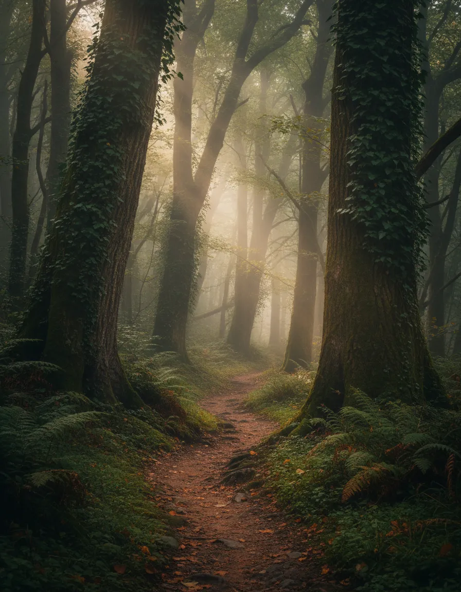 Softly lit path through a forest symbolizing slow, steady healing.