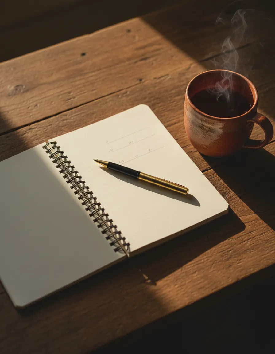 Close-up of notebook and pen, symbolizing daily practice