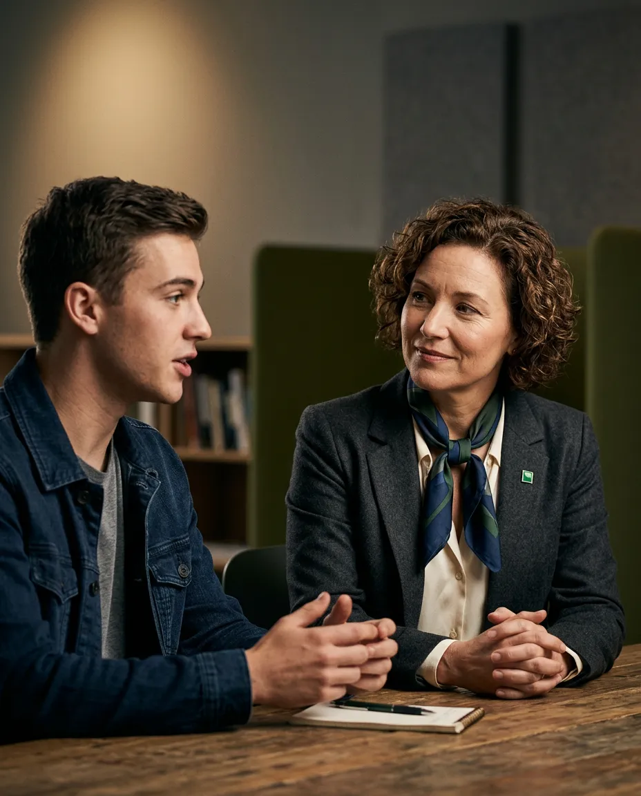 Dedicated sales coach actively listening to a student during a consultative guidance session