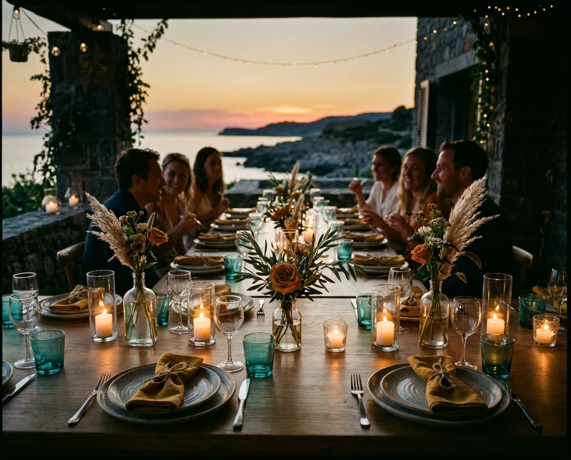 Private celebration dining setup and floral styling