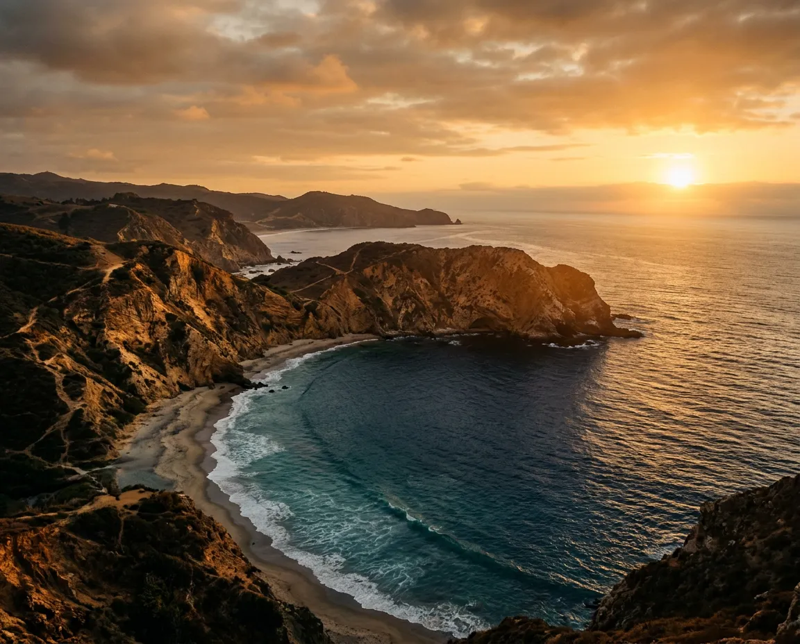 Breathtaking coastal lifestyle view of Oaxaca coastline at golden hour
