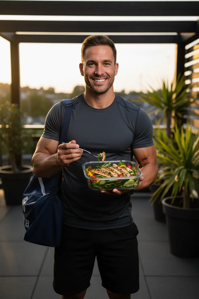 Welcoming athlete wearing a shirt, smiling in a gym setting