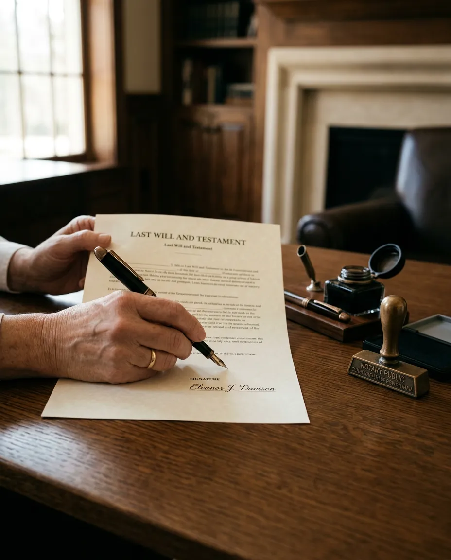Respectful estate planning document signing in a calm residential setting in Central Arkansas