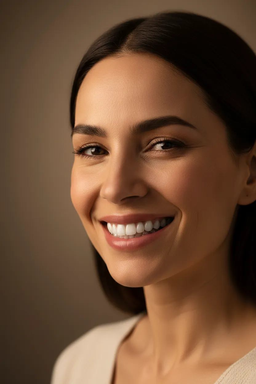 Smiling adult patient wearing a clear aligner.
