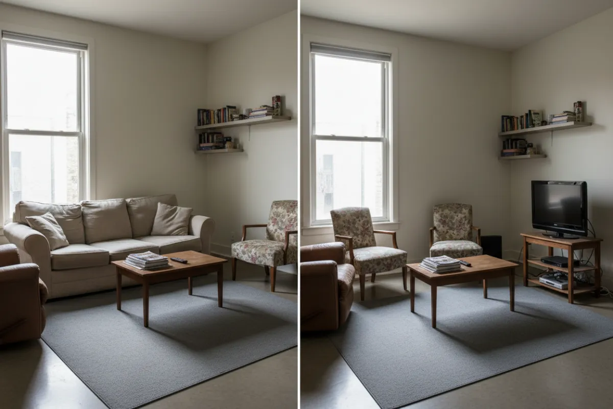 Original unstaged living room before virtual decoration.