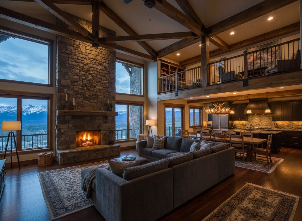 Larger family cabin with loft and large windows