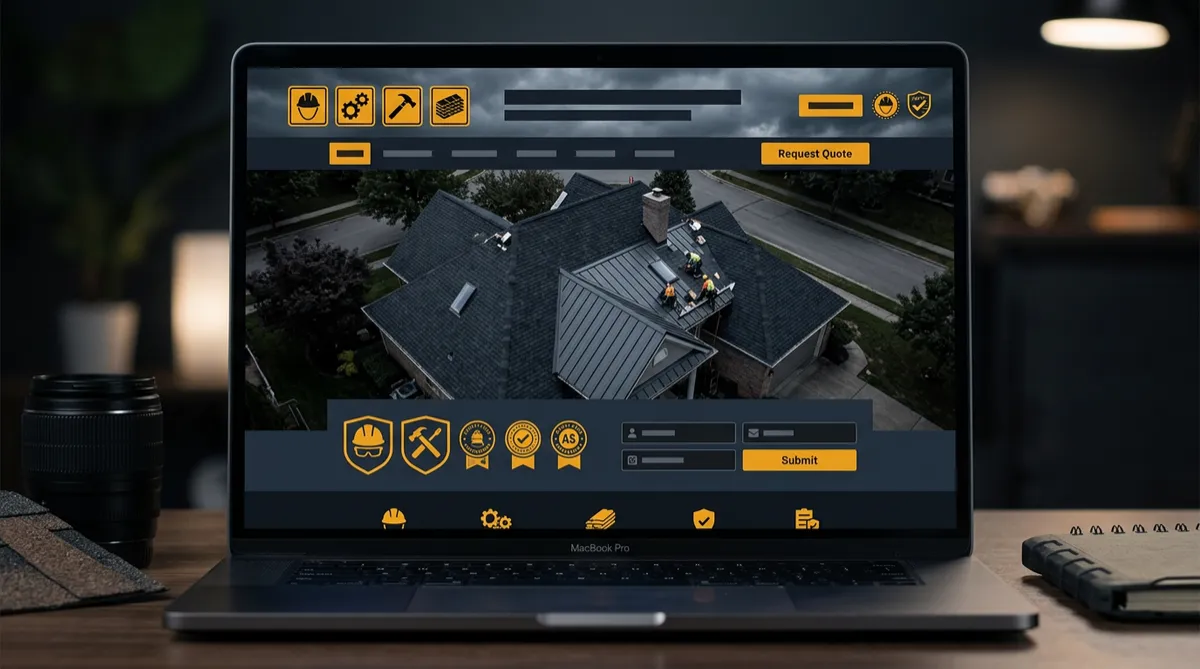 Commercial and residential roofing conversion blueprint website mockup