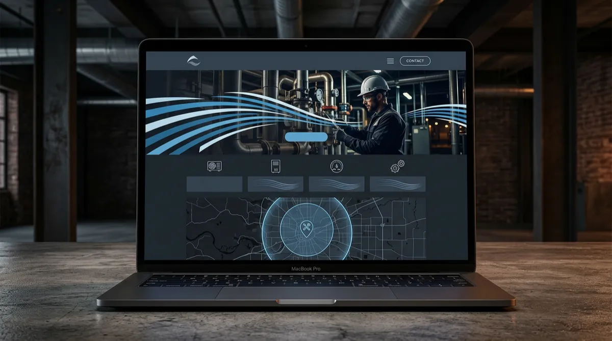 HVAC climate control conversion blueprint website mockup