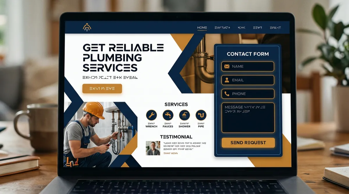 Plumbing contractor conversion blueprint website mockup