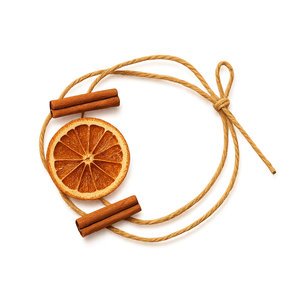 Dried orange slice and cinnamon stick holiday garland on natural jute twine