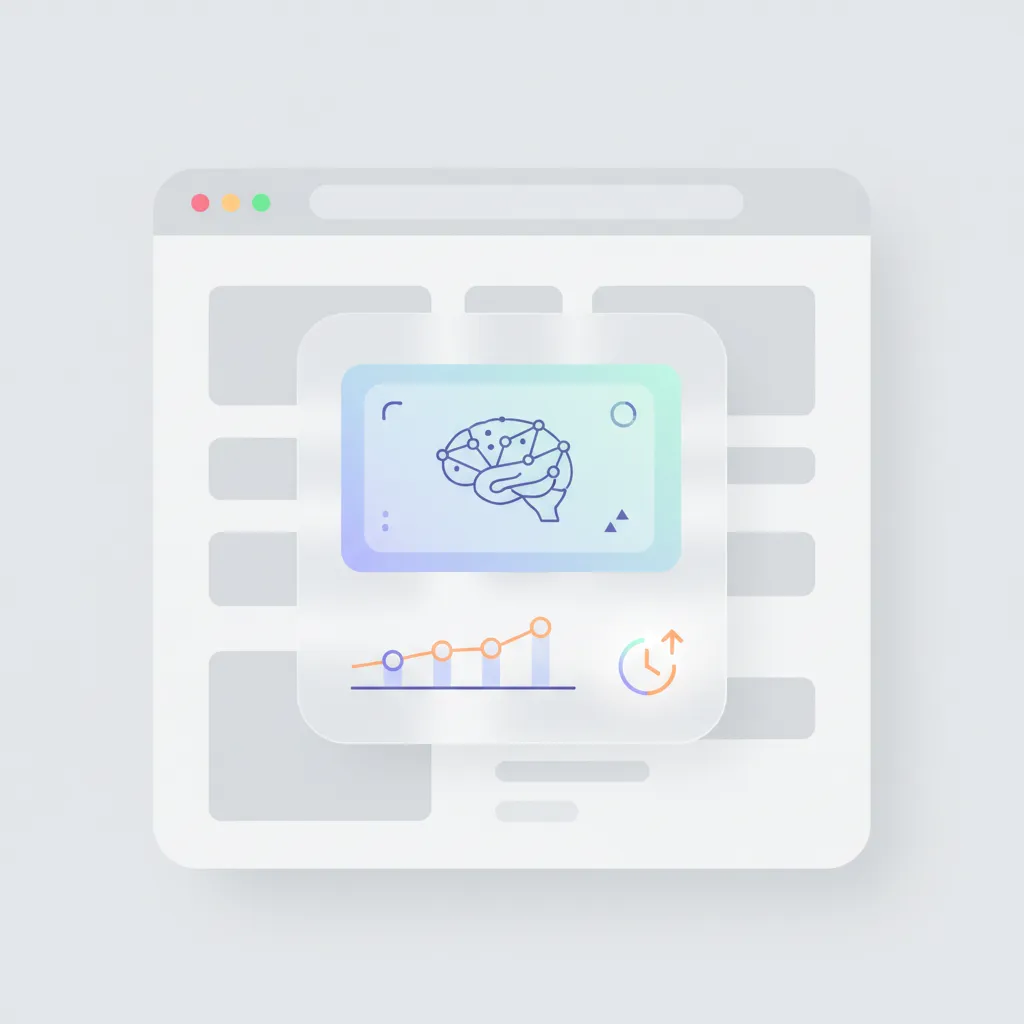 Illustration of an AI-powered micro assessment widget on a website, featuring dynamic question cards and real-time analytics, in a clean, minimal SaaS style. 1:1 aspect ratio.