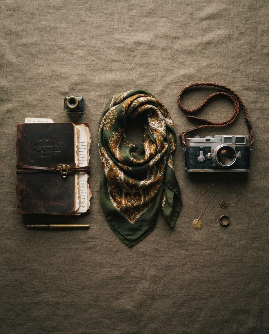 Curated collection of vintage garments and bespoke accessories arranged in Lake Merritt Mercantile