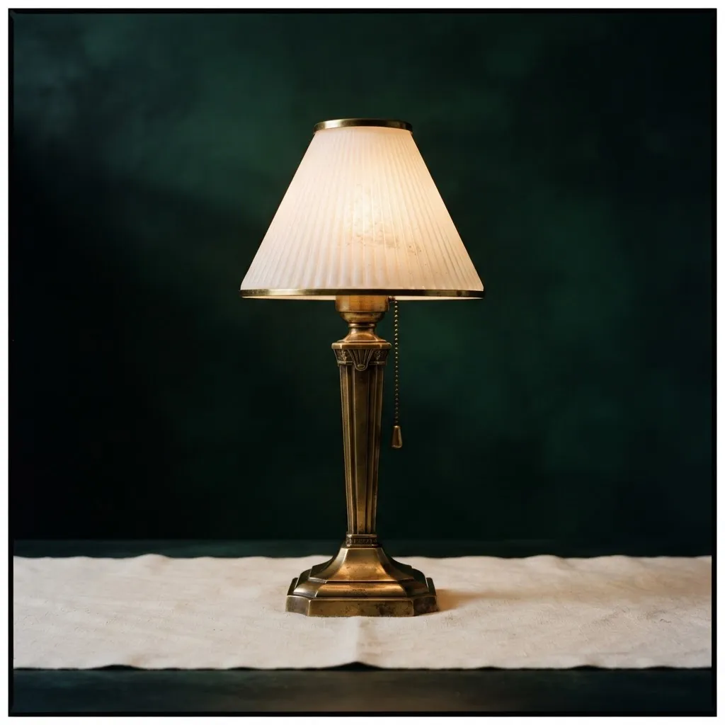Solid Brass Art Deco Table Lamp with fluted glass shade