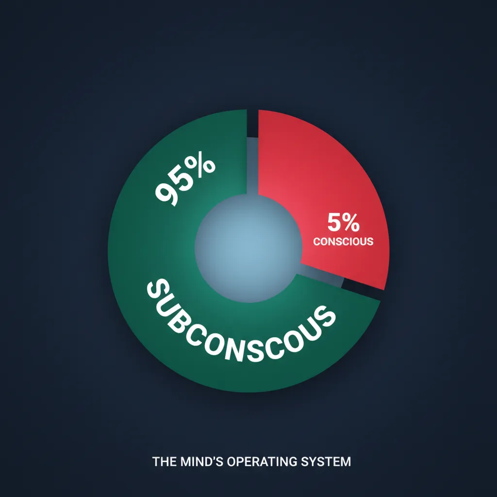 95% Subconscious / 5% Conscious brain pie chart infographic