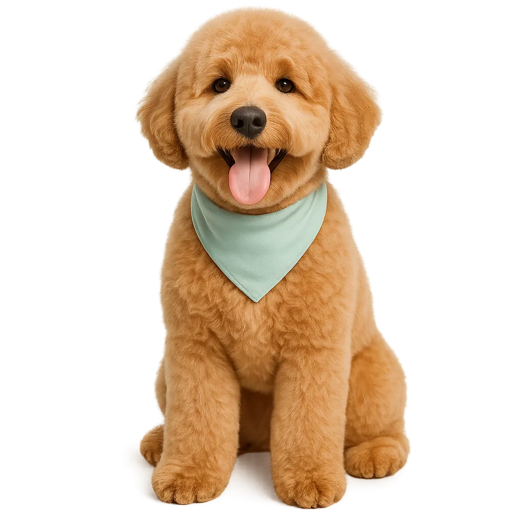 A happy fluffy dog showing off a fresh haircut