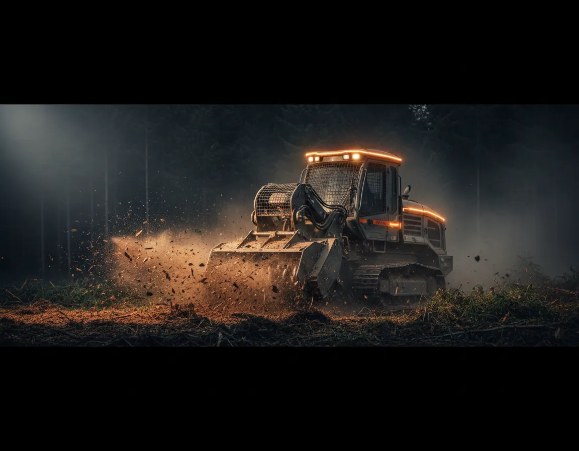 Heavy machinery clearing land and preparing a rugged construction site