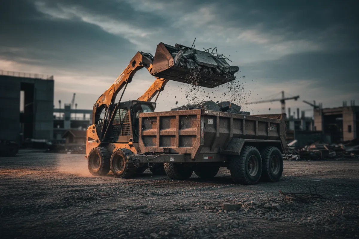 Heavy debris and junk removal with a skid steer and dump trailer