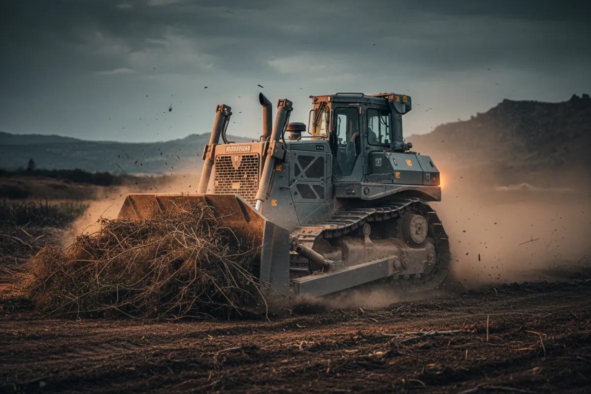 Heavy machinery performing land clearing on a raw site
