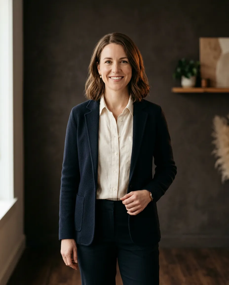 Executive and life transformation coach in naturally lit studio setting