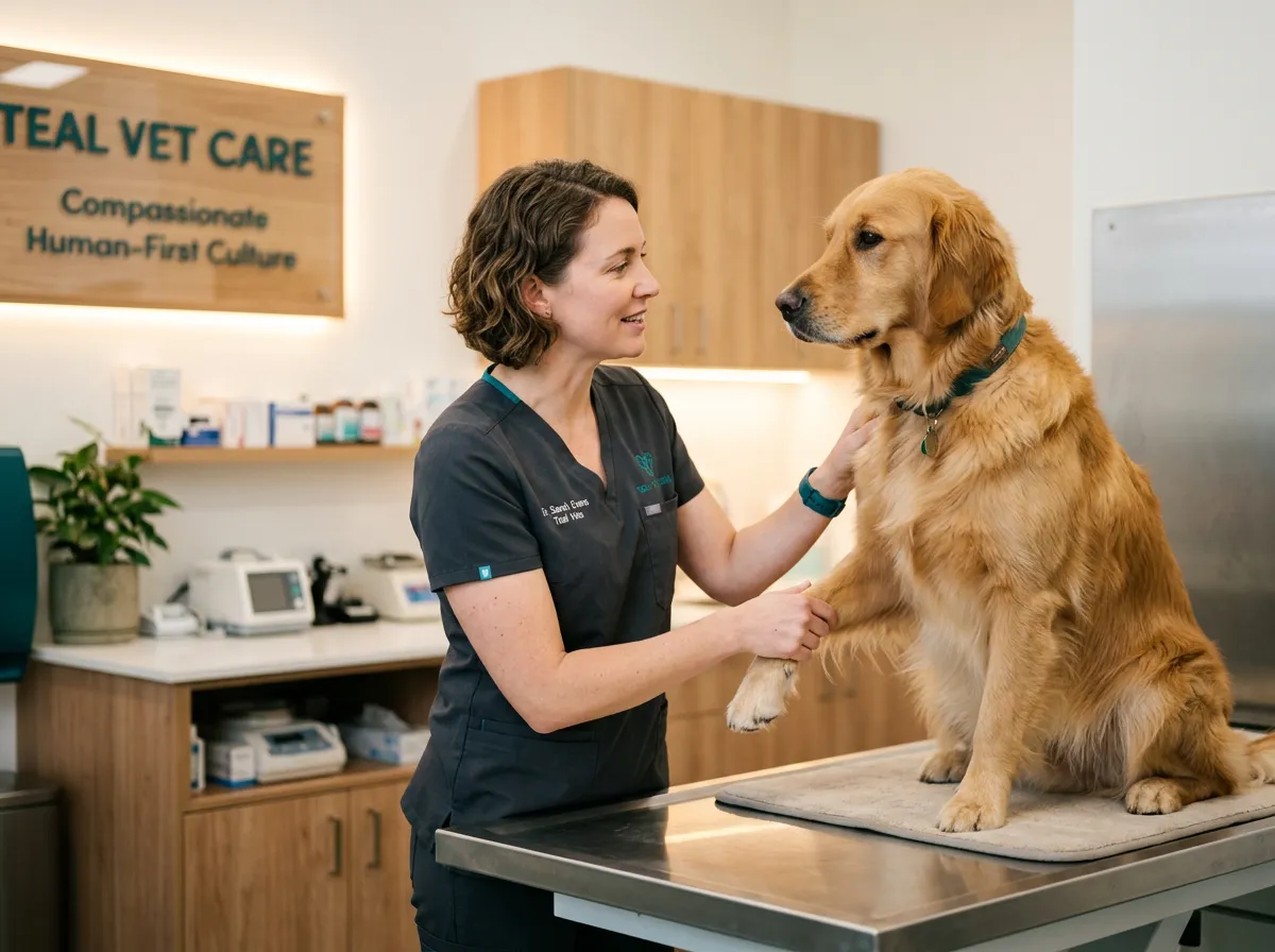 Veterinary doctor and technician reviewing patient diagnostics during a collaborative case consultation