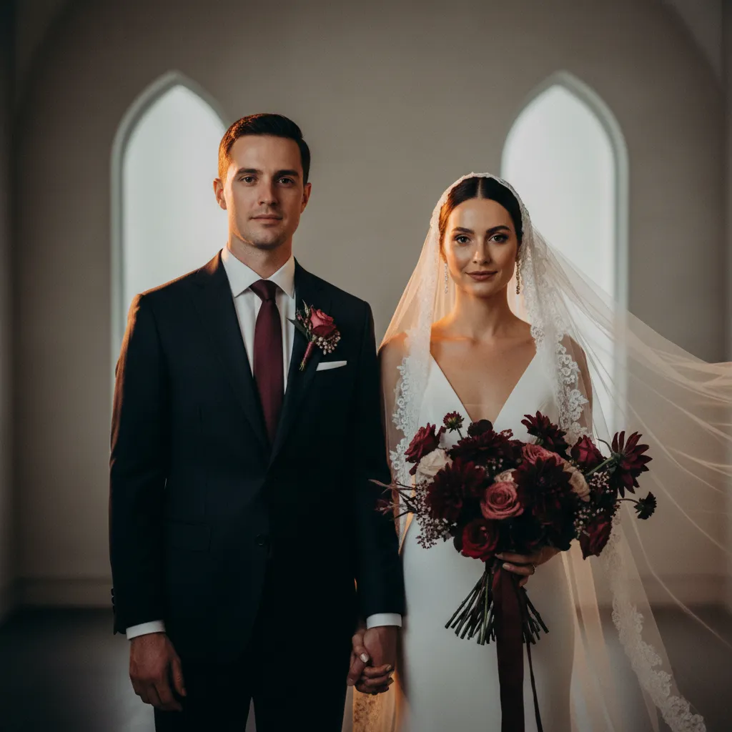 Candid photo of James and Eleanor on their wedding day