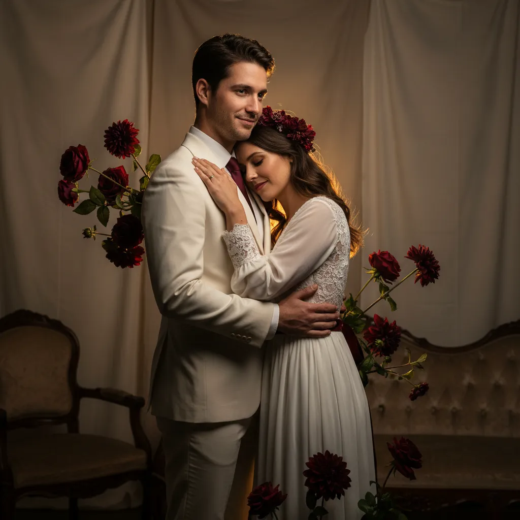 Candid photo of Michael and Sarah embracing