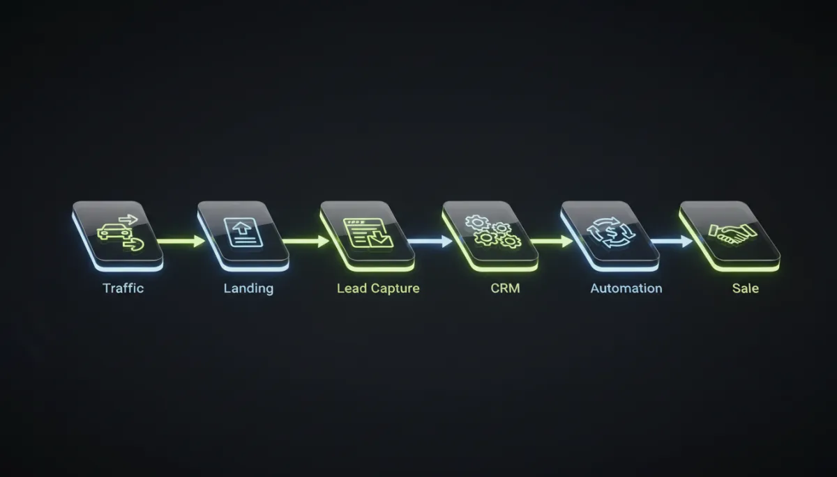 Visual diagram of the Traffic to Sale workflow showcasing the automated sales engine.