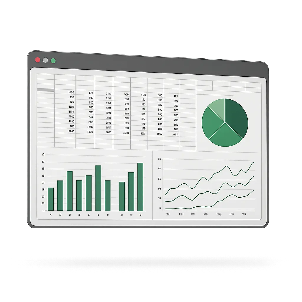 Floating high-fidelity Excel financial dashboard interface