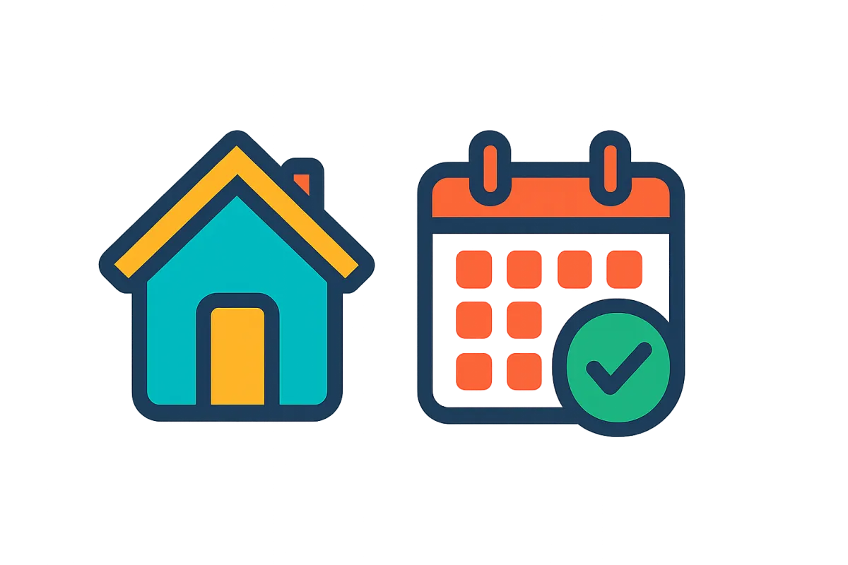 Illustration of a house and calendar representing booked home improvement appointments