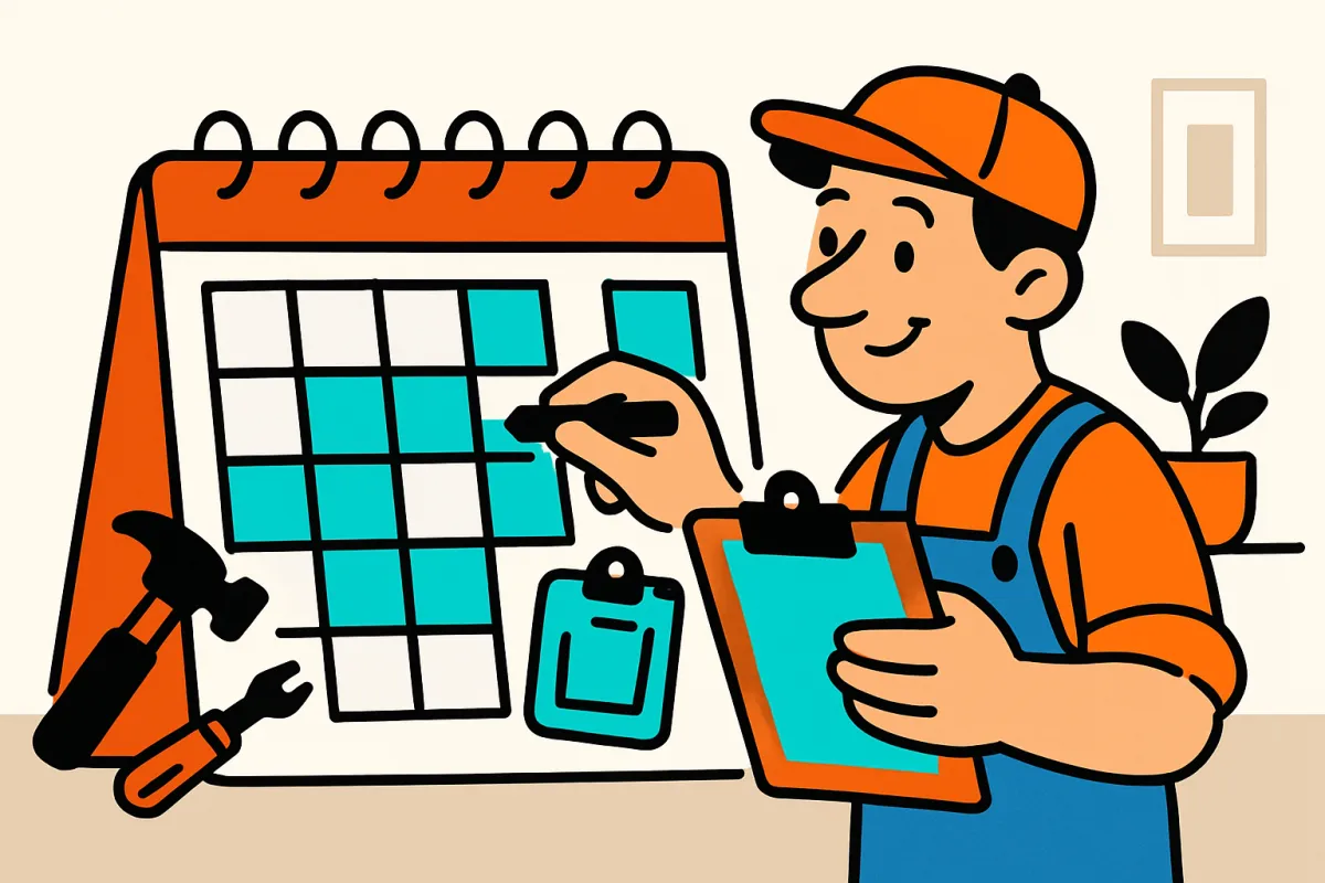Illustration of a handyman calendar filling up with aqua appointment blocks