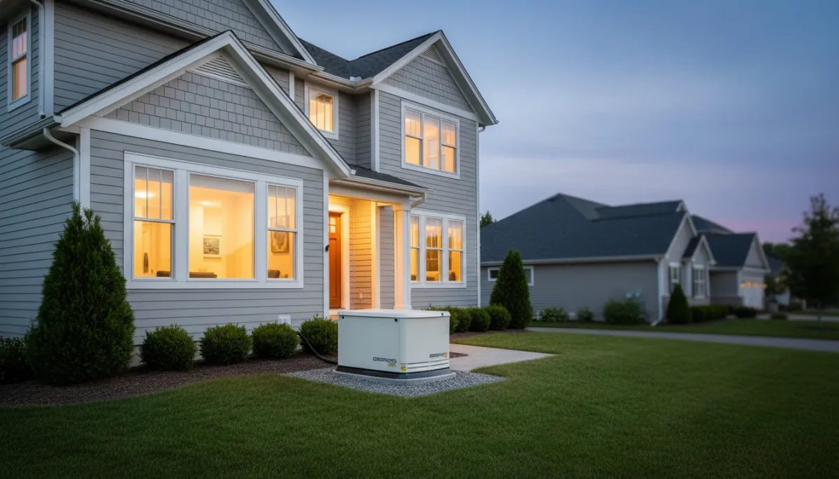 Modern standby generator installed outside a home