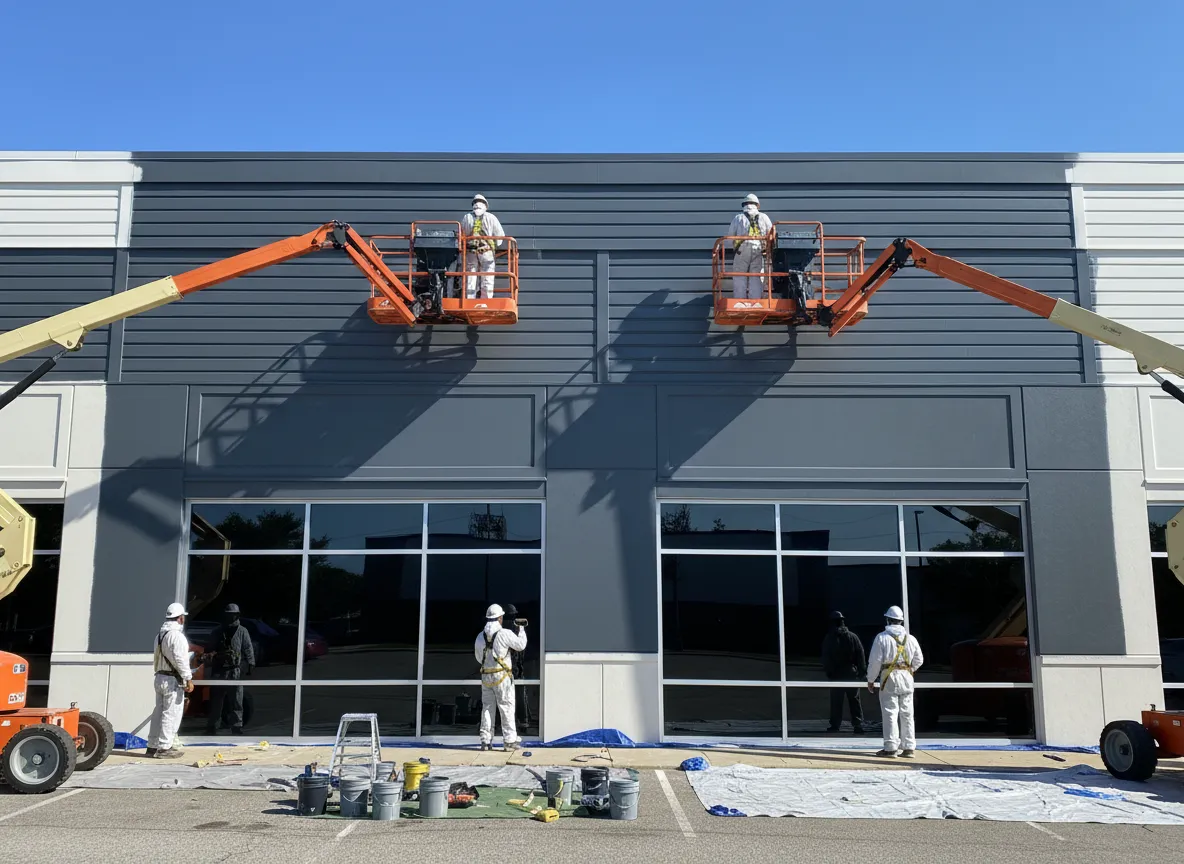 Exterior commercial building being painted in Kansas City