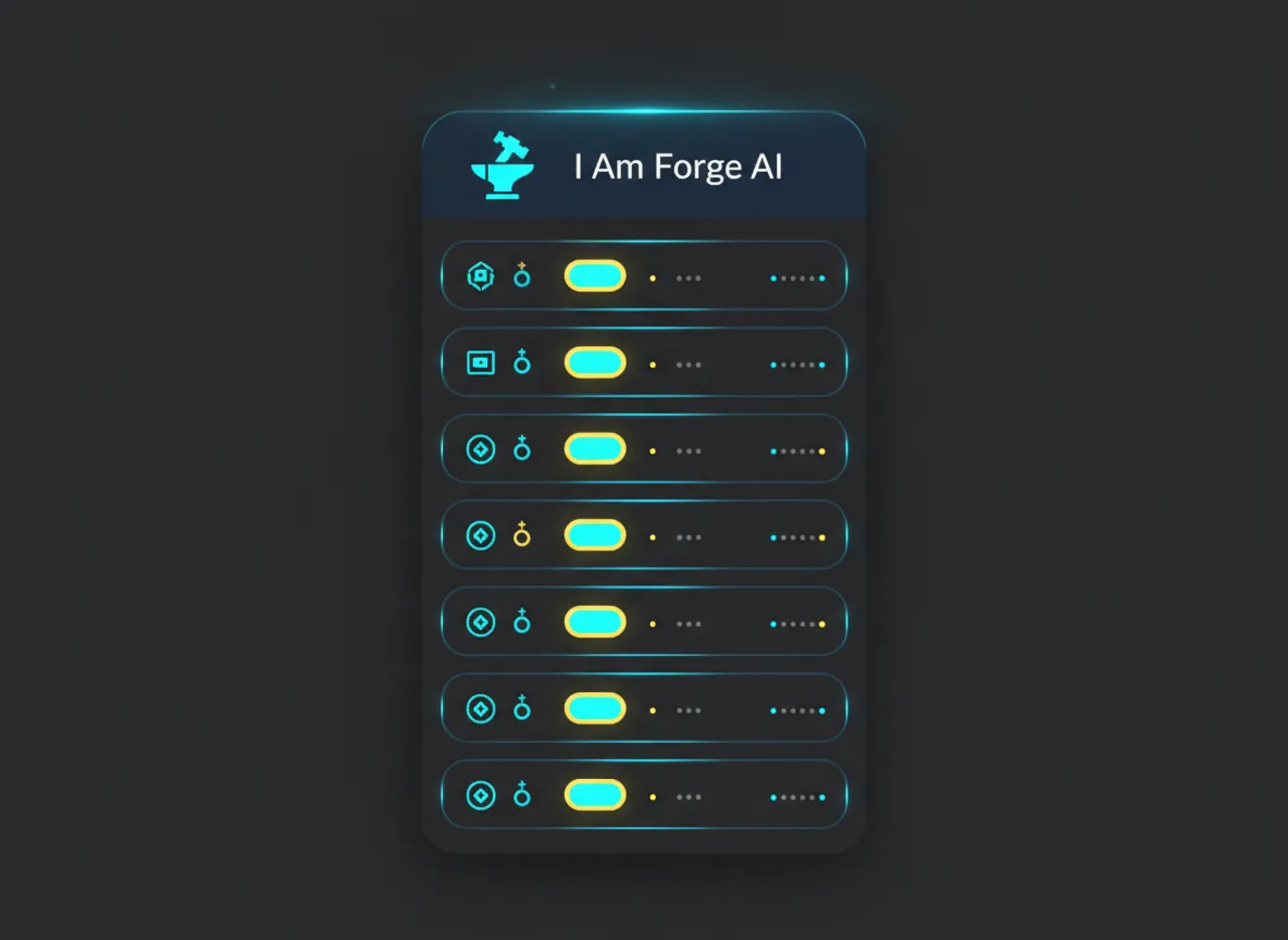Action panel showing bookings, billing updates, and API triggers executed by I am Forge AI