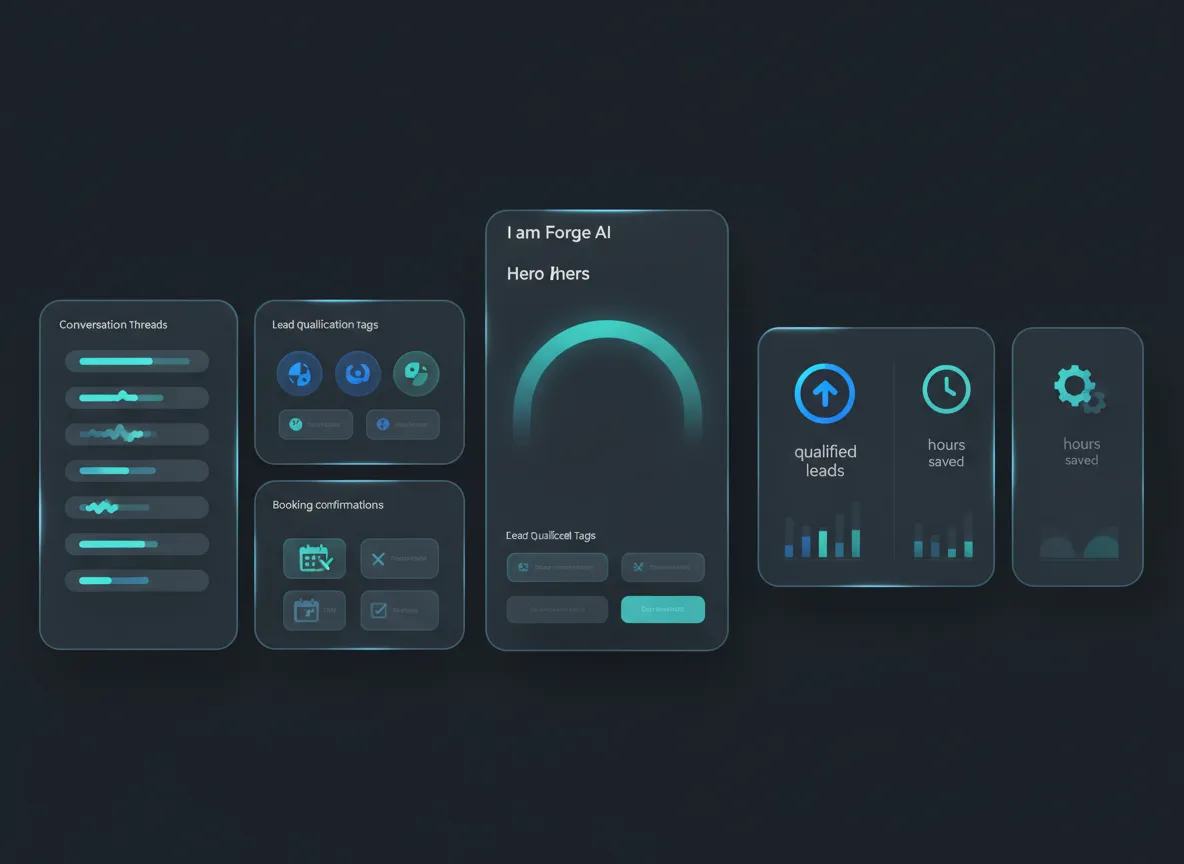 I am Forge AI dashboard mockup with conversations and automation metrics
