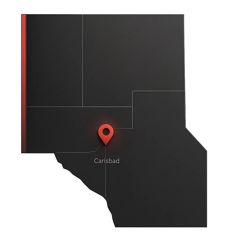 Industrial graphic map highlighting Carlsbad, NM and West Texas service areas