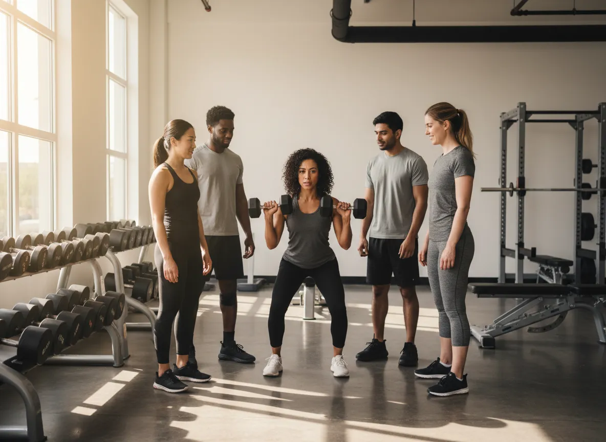Coach guiding client through strength training at SUPREME BODY TRAINING, LLC gym
