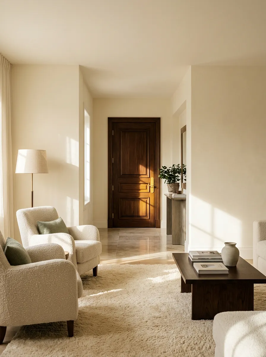 Sunlit architectural interior of an elegant boutique residential living space