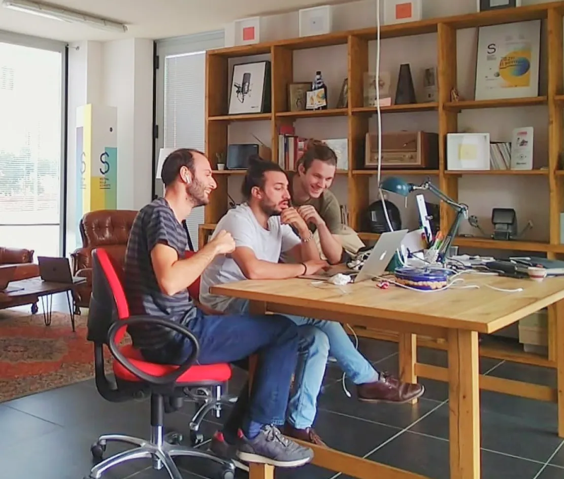 People working in coworking space