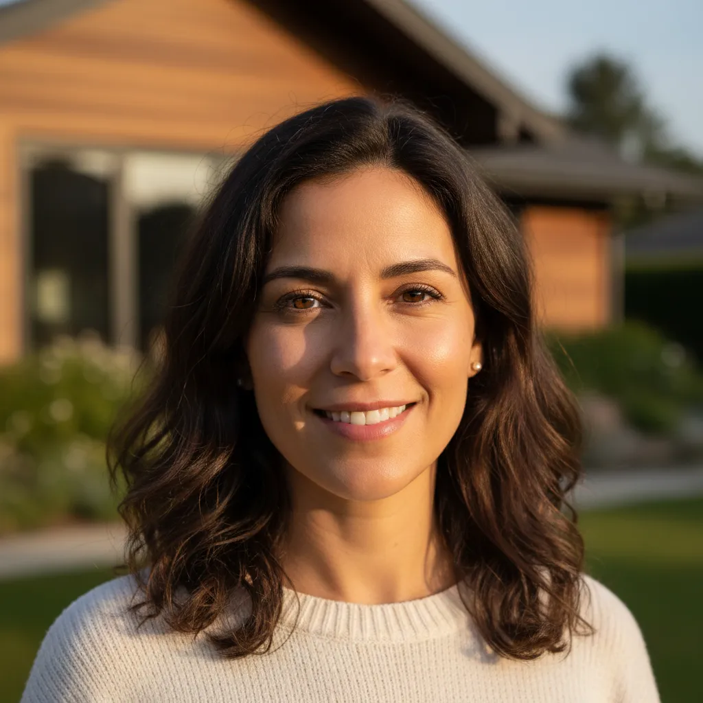 Portrait of Maria L., a smiling Latina homeowner
