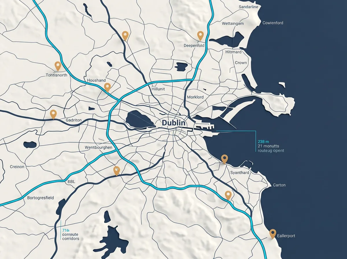 Detailed graphic map illustrating the active Dublin service coverage perimeter and key route corridors