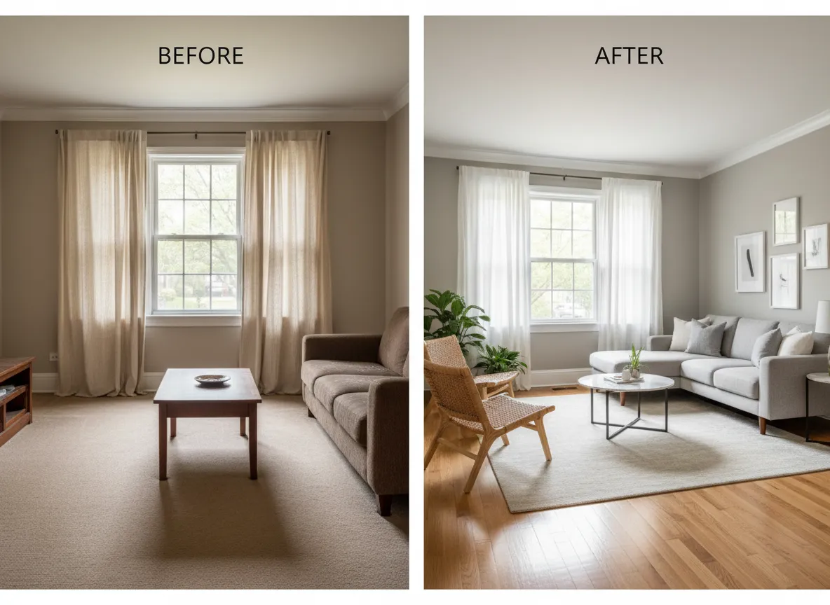 Living room before and after painting transformation