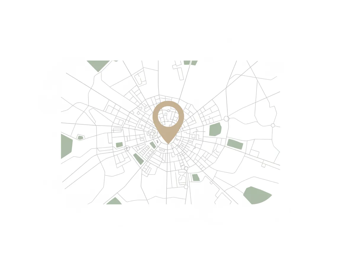 Mapa estilizado de la ubicación del salón Atelier Sereno