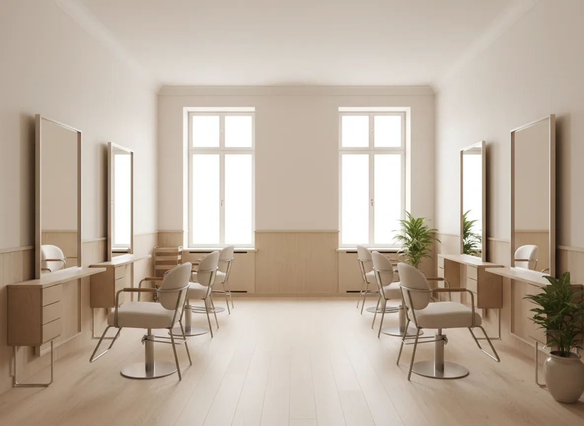 Interior minimalista de salón de belleza Atelier Sereno