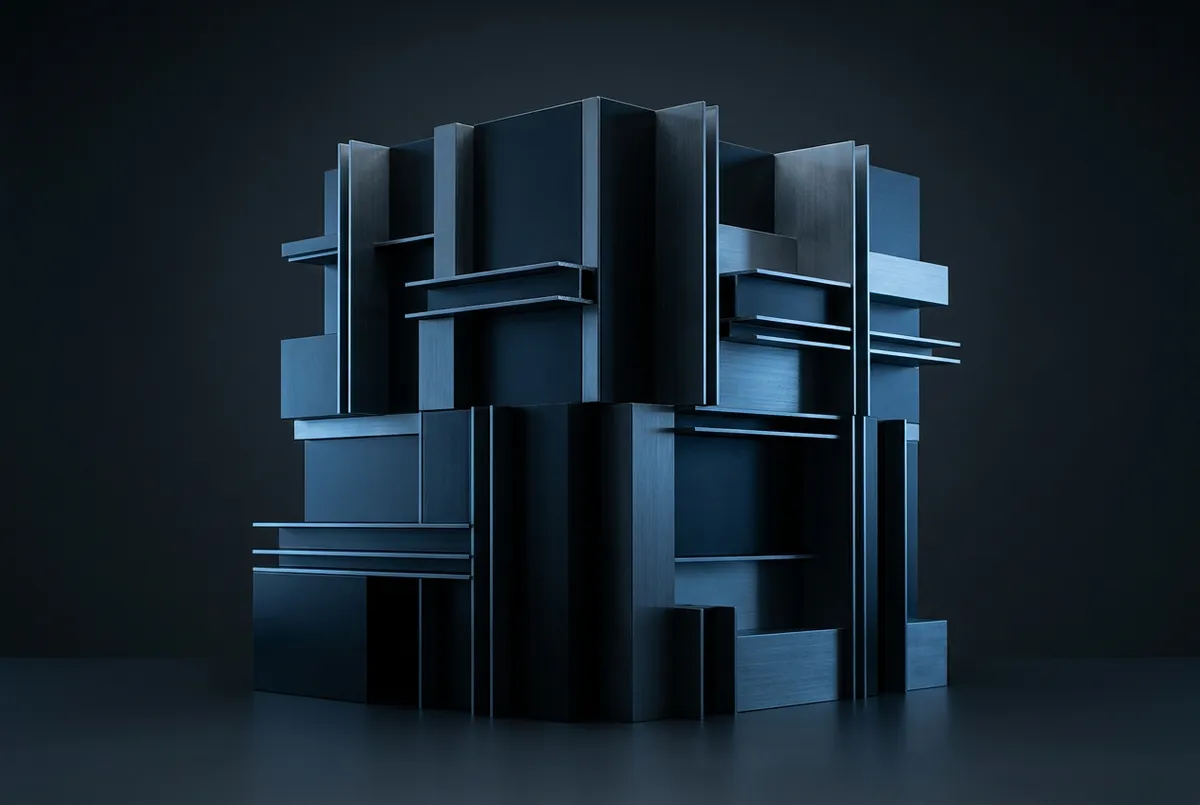 Steel-blue architectural facade with clean geometric lines