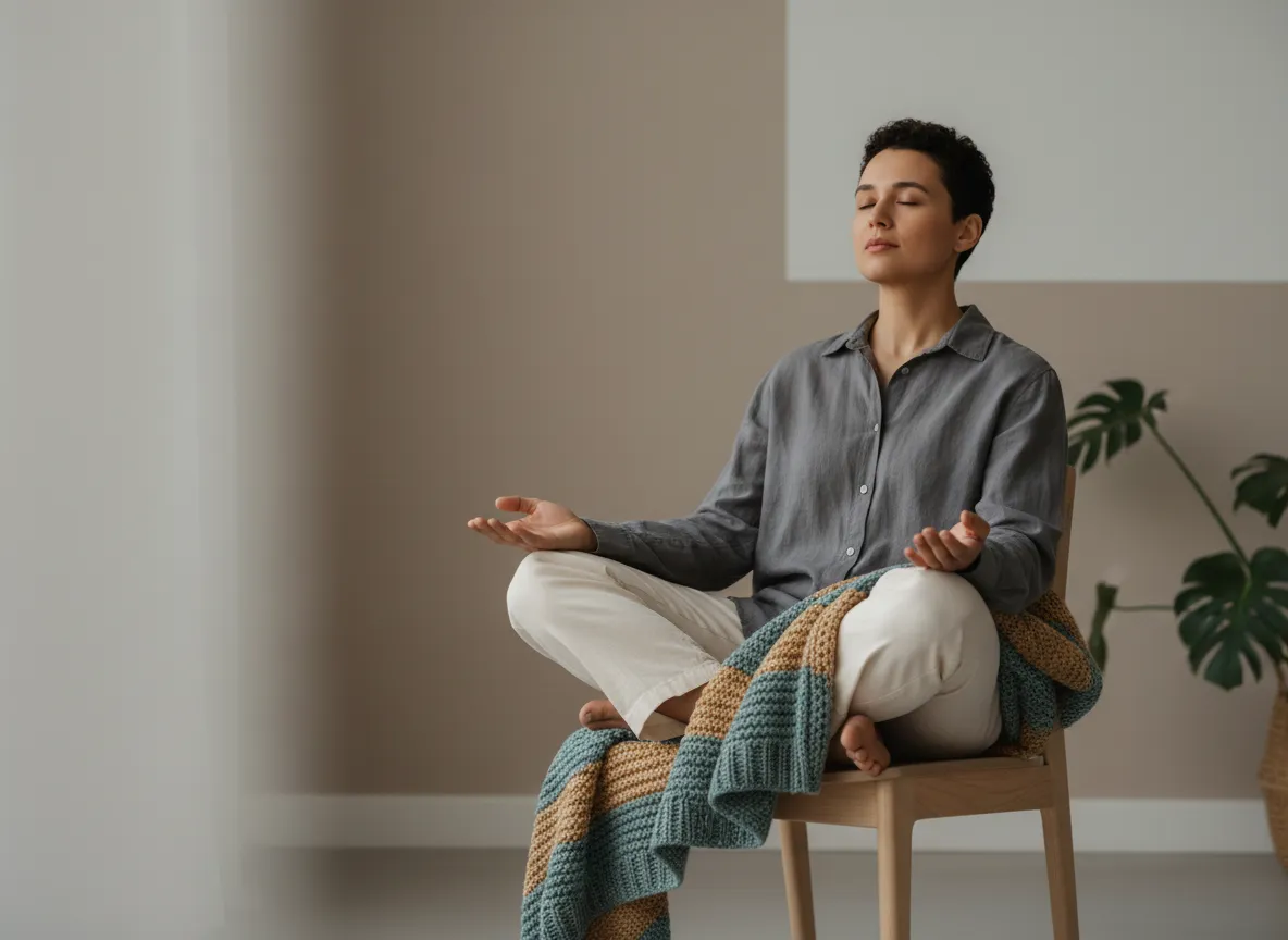 Person breathing calmly with soft light
