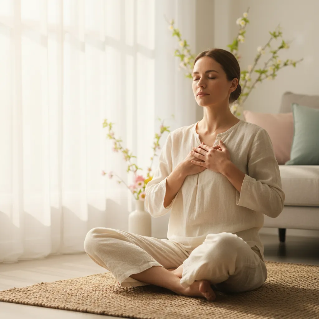 Peaceful person practicing breathwork on Easter morning