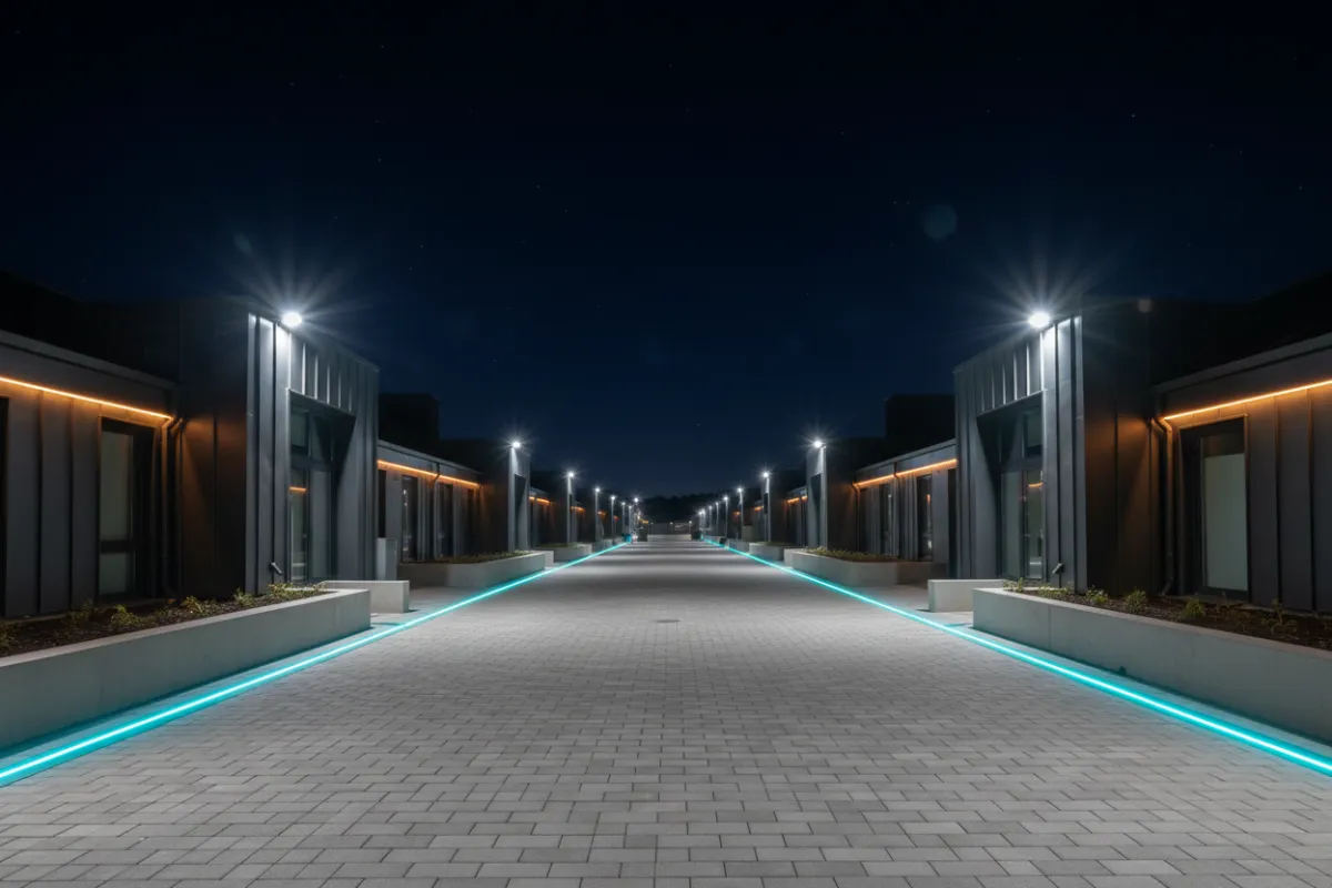 Permanent LED security lighting preventing crime at night