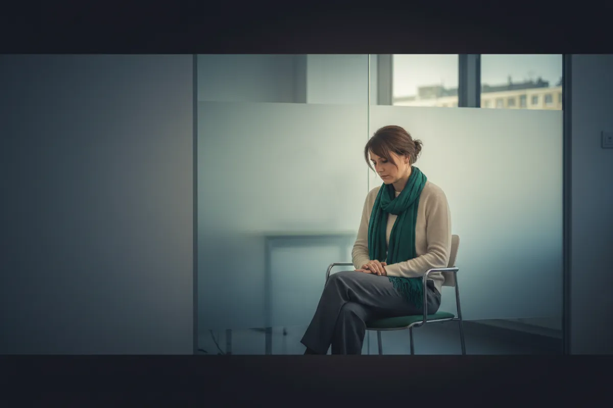 Woman sitting in doctor office feeling dismissed