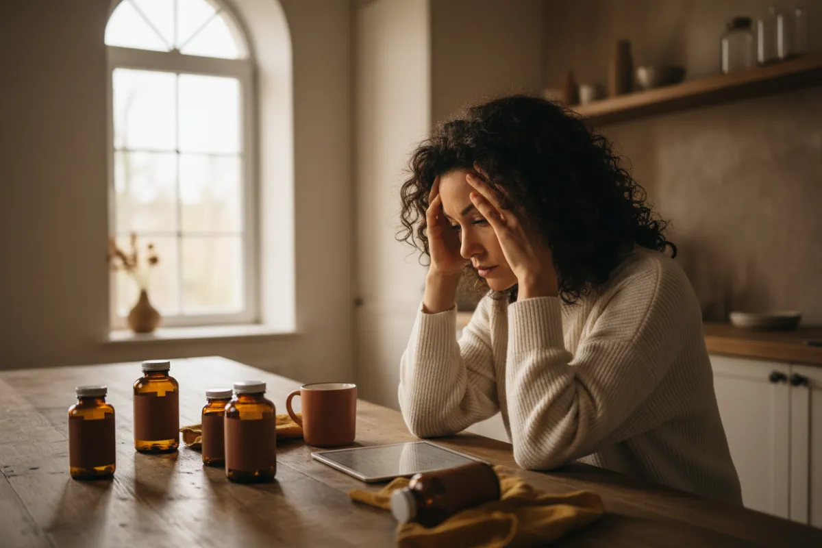 Woman looking thoughtful during wellness journey
